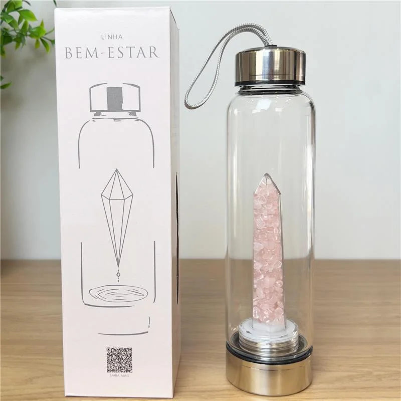 GARRAFA BOAS VIBRAÇÕES — QUARTZO ROSA
