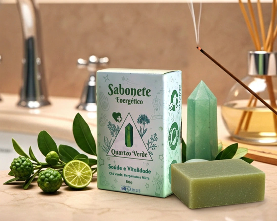 Sabonete de Quartzo Verde - Saúde e Vitalidade - Chá Verde, Bergamota e Mirra 80g