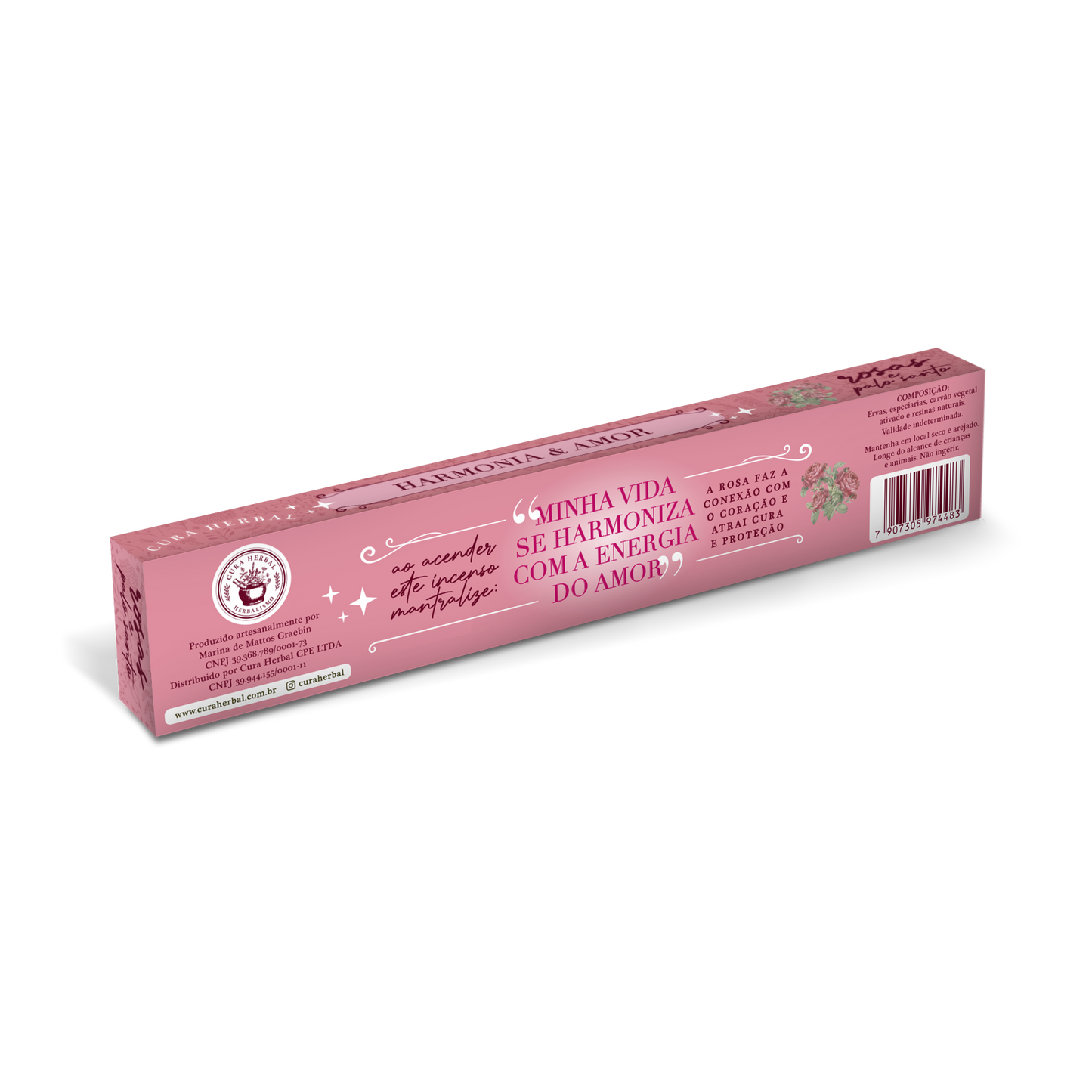 Incenso Harmonia & Amor Rosas e Palo Santo Cura Herbal