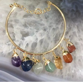 Bracelete Pulseira 7 Chakras Pedra Rolada – Dourado