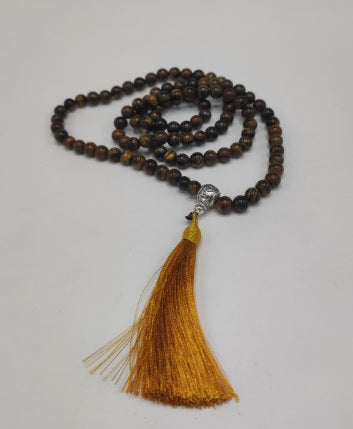 Japamala de Pedra Natural Olho de Tigre 108 Contas - Proteção e Prosperidade