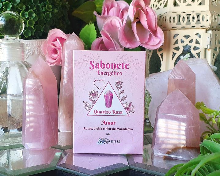 Sabonete de Quartzo Rosa Amor Rosas, Lichia e Flor de Macadâmia 80g