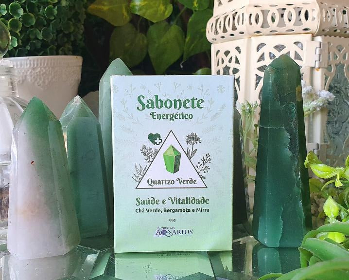 Sabonete de Quartzo Verde Saúde e Vitalidade Chá Verde, Bergamota e Mirra 80g