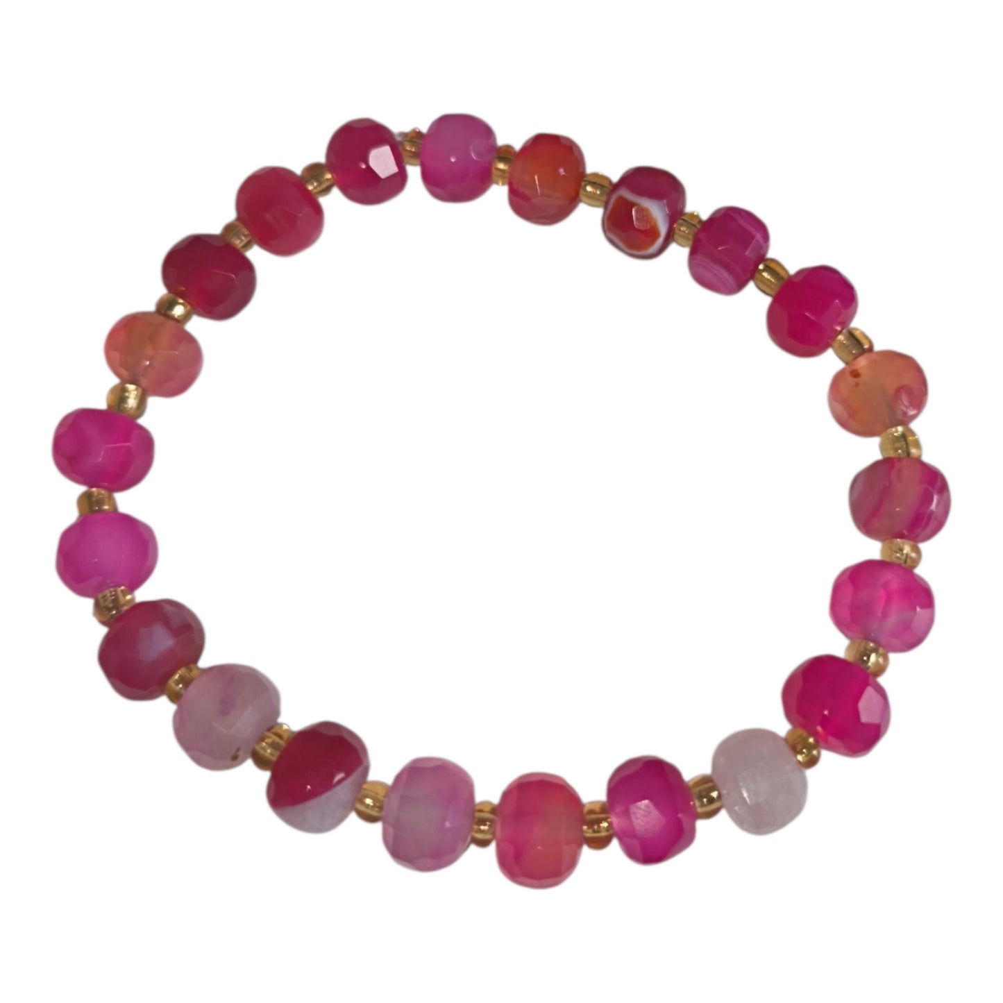 Pulseira Facetada de Quartzo Rosa e Ágata Rosa
