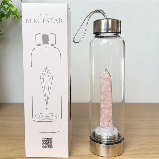 GARRAFA BOAS VIBRAÇÕES — QUARTZO ROSA