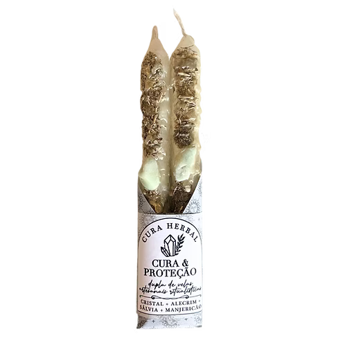 Dupla de Velas Brancas Cura & Proteção Cura Herbal
