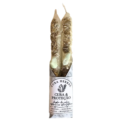 Dupla de Velas Brancas Cura & Proteção Cura Herbal