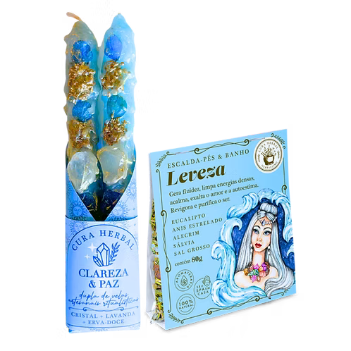Kit Velas Azuis e Banho Leveza
