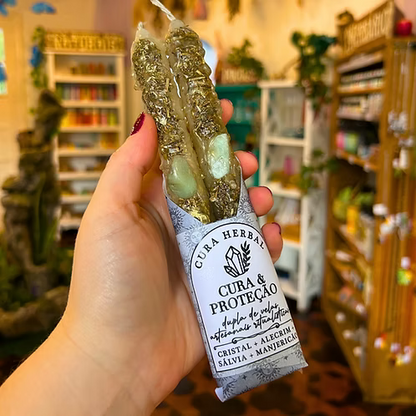 Dupla de Velas Brancas Cura & Proteção Cura Herbal