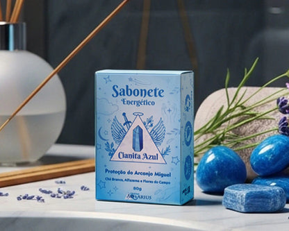 Sabonete de Cianita Azul - Proteção de  Arcanjo Miguel - Chá Branco, Alfazema e Flores 80g