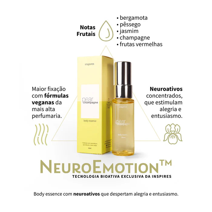 PEAR CHAMPAGNE 30ml | Body Essence frutal sofisticado que desperta o entusiasmo. Desenvolvido com Neurociência.