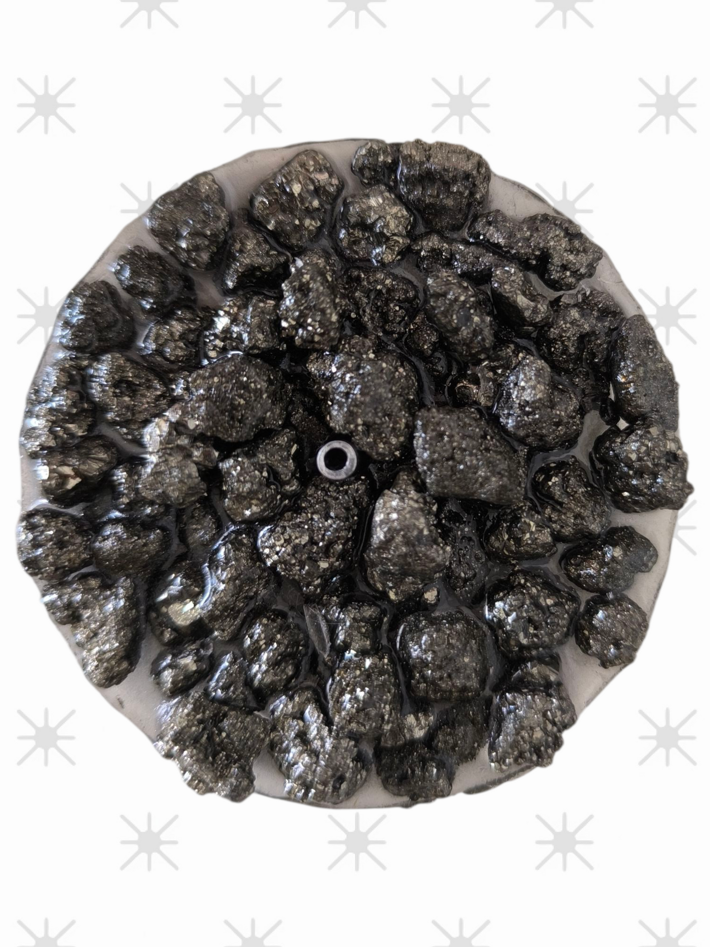 Incensário resina com pedra bruta pirita -A Pedra da Prosperidade