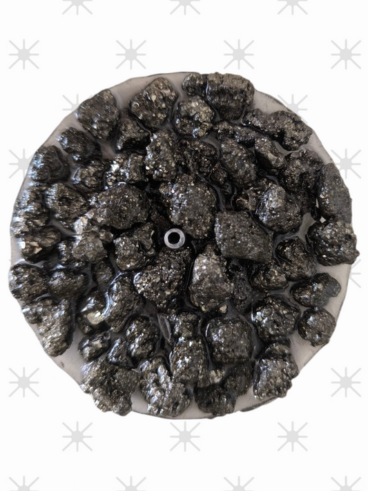 Incensário resina com pedra bruta pirita -A Pedra da Prosperidade