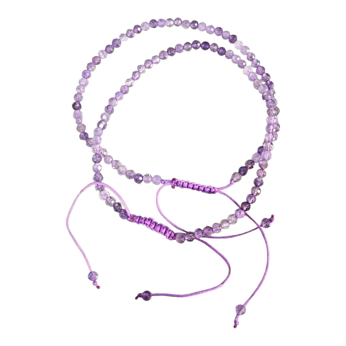 Pulseira de Ametista 3mm em Macramê - Cristal da Intuição, da Sabedoria e da Transmutação.