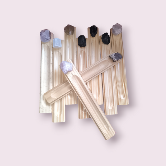 Incensário Pedras na Base de Madeira Pinus