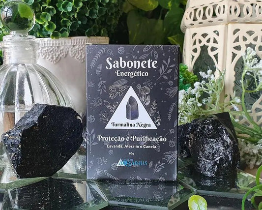 Sabonete de Turmalina Negra Proteção Espiritual Lavanda, Alecrim e Canela 80g